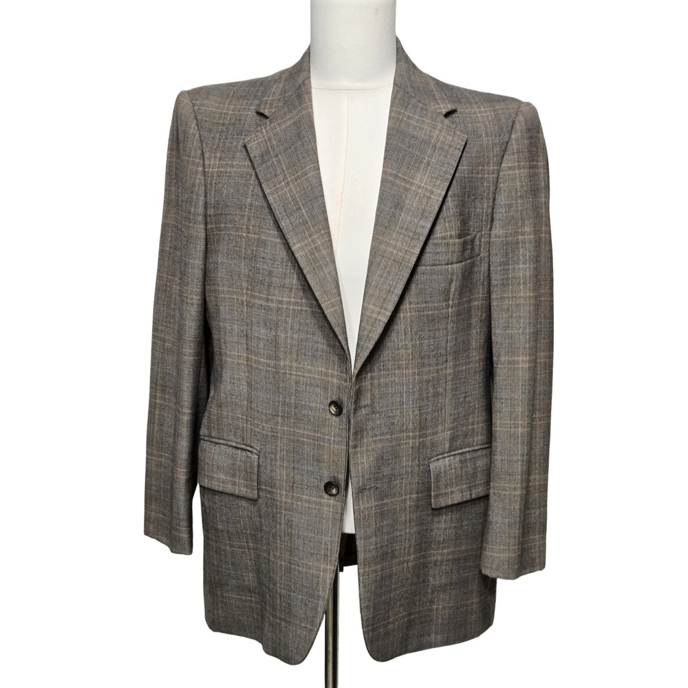 Vintage Worsted-Tex Blazer Mens‎ 40R Brown Gray Plaid Wool Sport Coat Jacket 70s